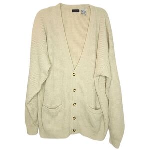 Vintage women's cardigan sweater 2x long sleeve button down cream tan cardigan